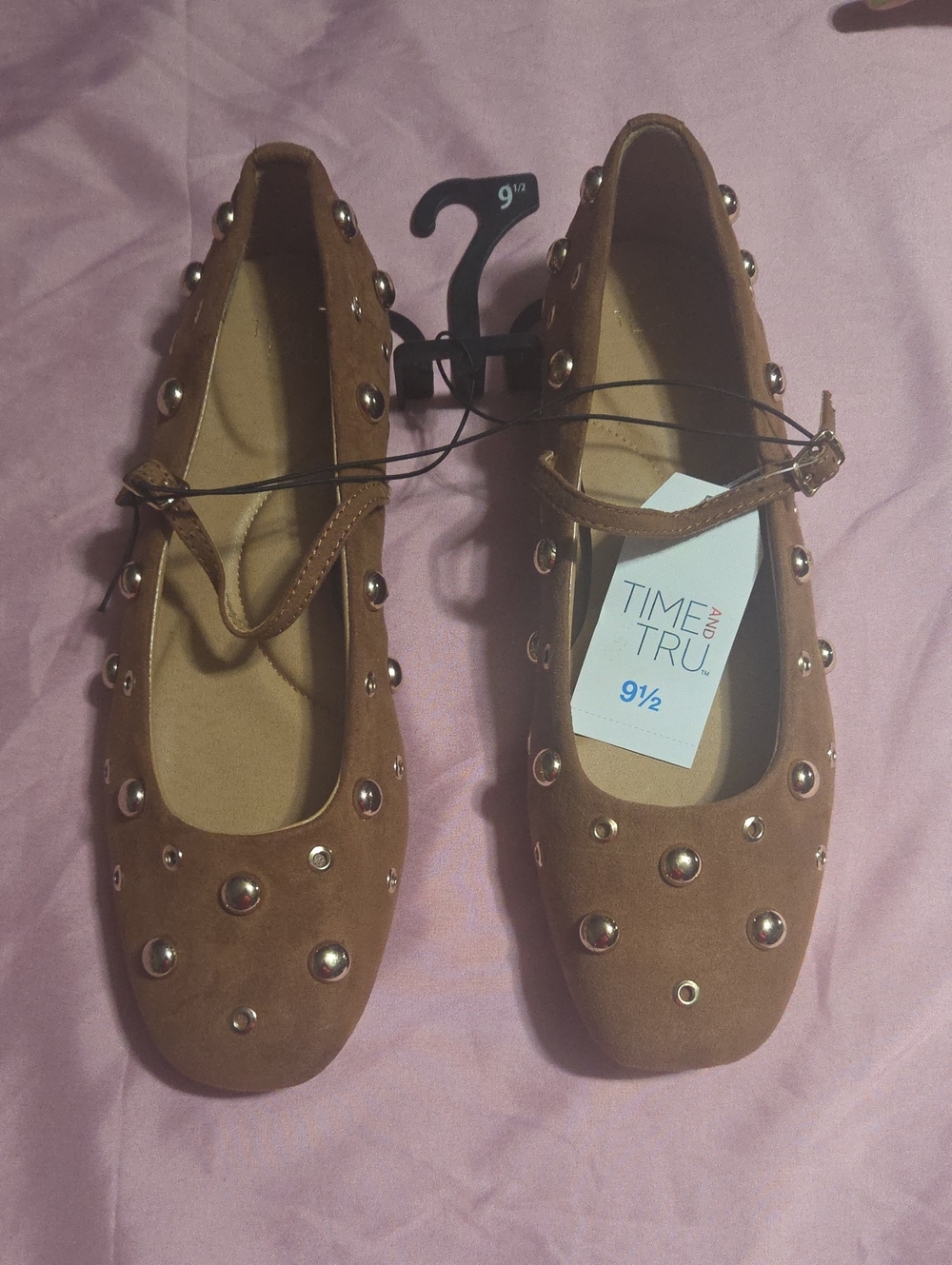 Time and Tru Tan Studded Flats